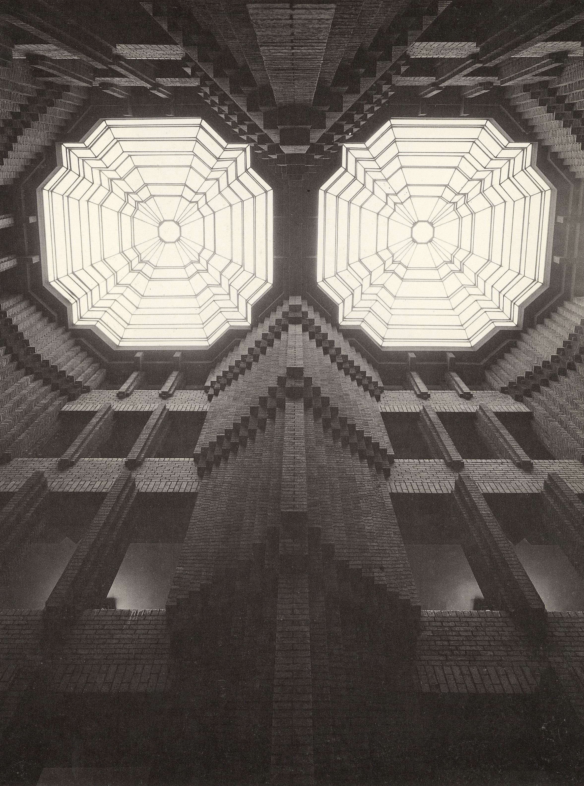 A ceiling made up of two octagonal skylights