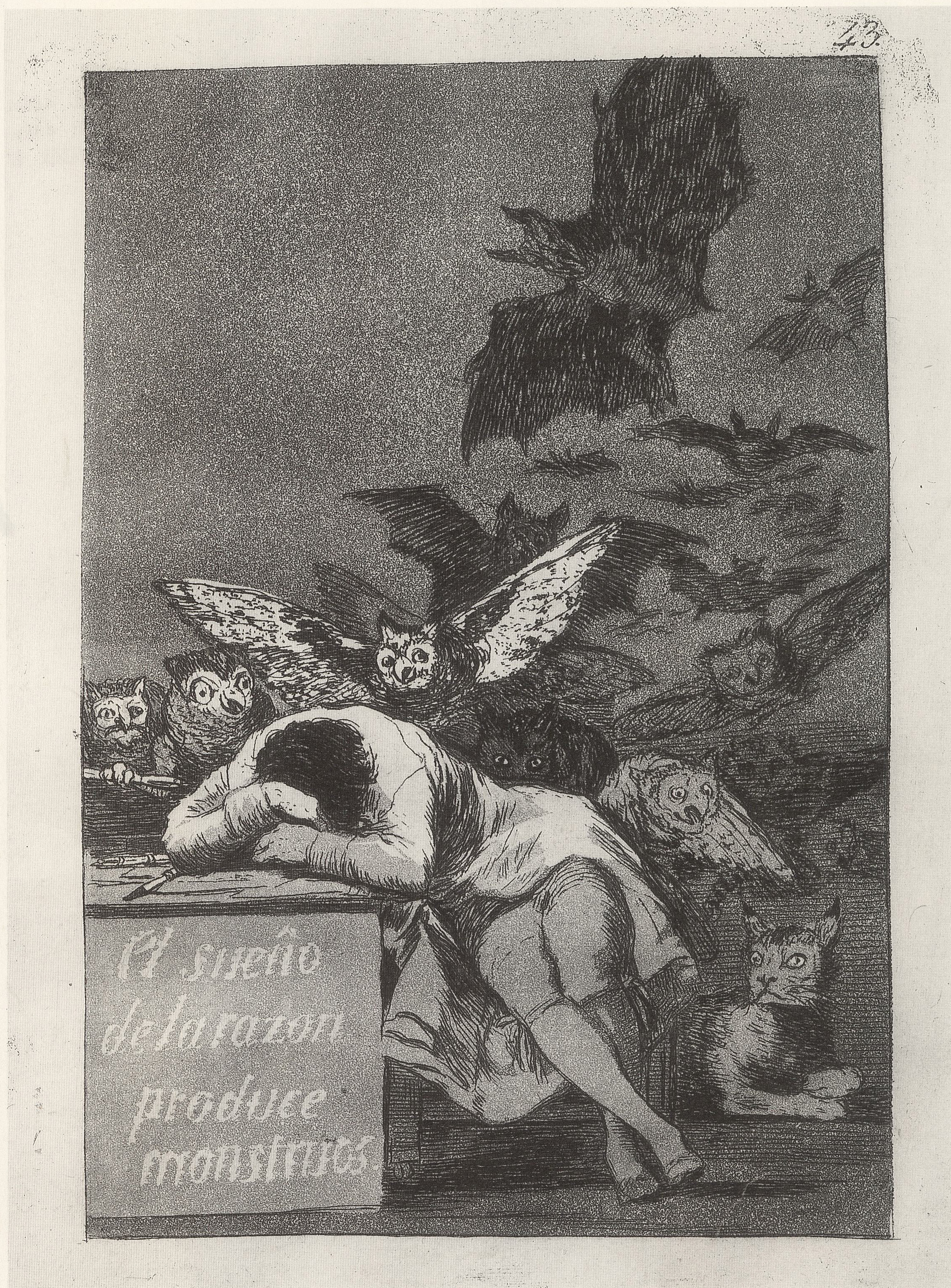 Goya's aquatint etching from Los Caprichos: The sleep of reason produces monsters 